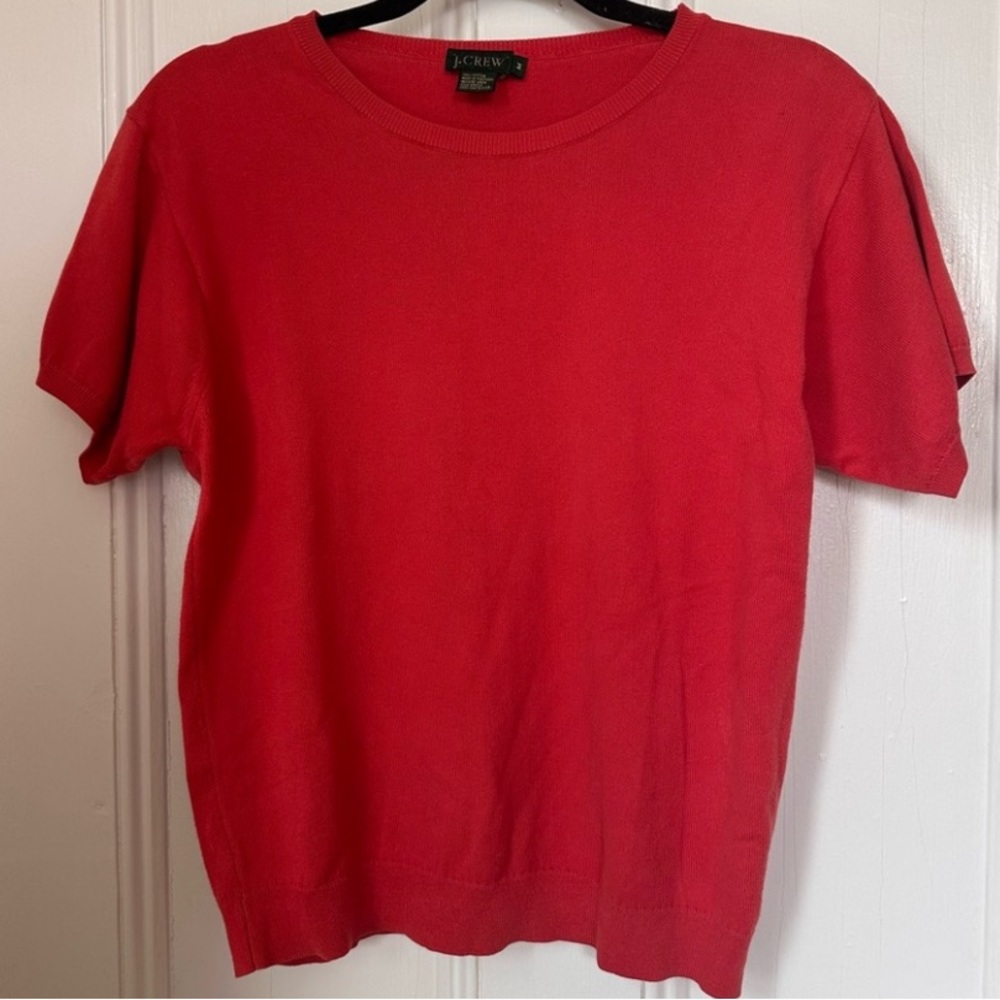 J Crew Light Red Short Sleeve Sweater Size Medium - Picture 5 of 8